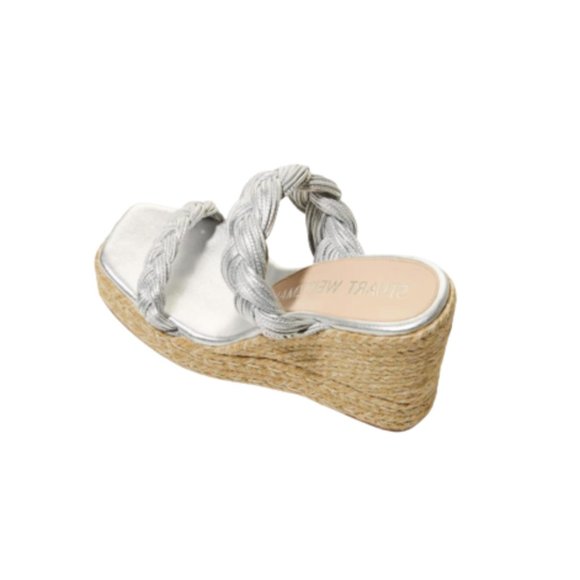 NWOB Stuart Weitzman Braida Espadrille Wedge Sandals Womens 11 Metallic Silver - Picture 3 of 15